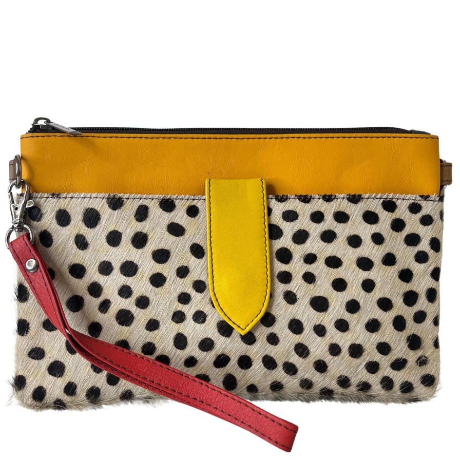 Soruka Soruka Nikki Leather Wristlet Bag - Mustard Dotty New