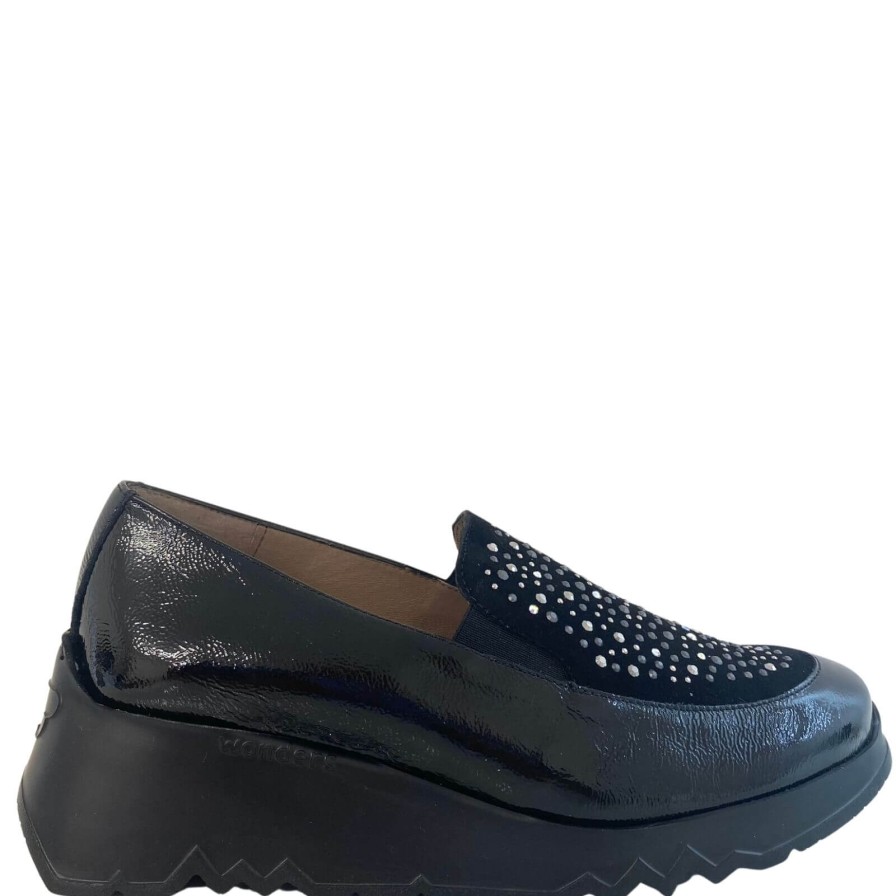 Wonders Wonders Black Patent Leather Sparkly Slip On Shoes Wholesale