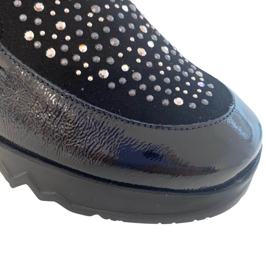 Wonders Wonders Black Patent Leather Sparkly Slip On Shoes Wholesale