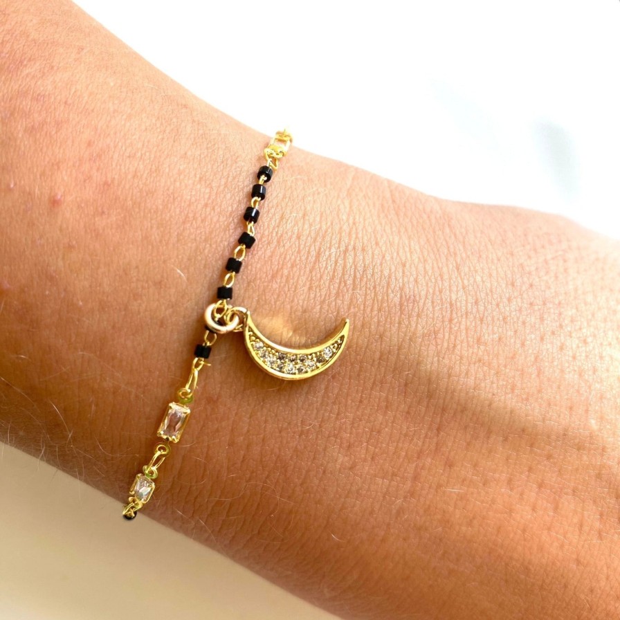 Angela D'Arcy Angela D'Arcy Gold & Black Bead Moon Bracelet Wholesale