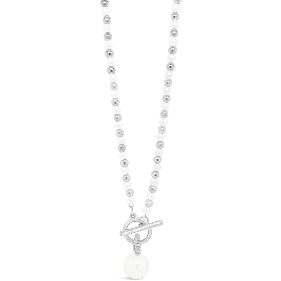 Absolute Absolute Silver Pearl Beaded Tbar Necklace Clearance