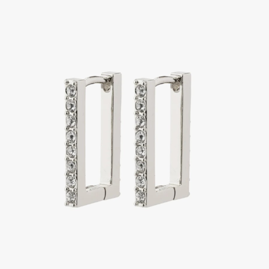 Pilgrim Pilgrim Coby Silver Crystal Square Hoop Earrings Wholesale