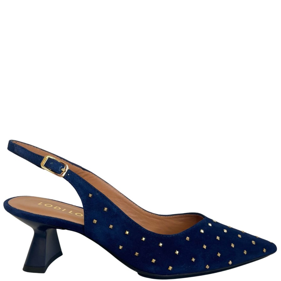 Lodi Lodi Love Sling Back Kitten Heel Shoes - Navy Suede Online