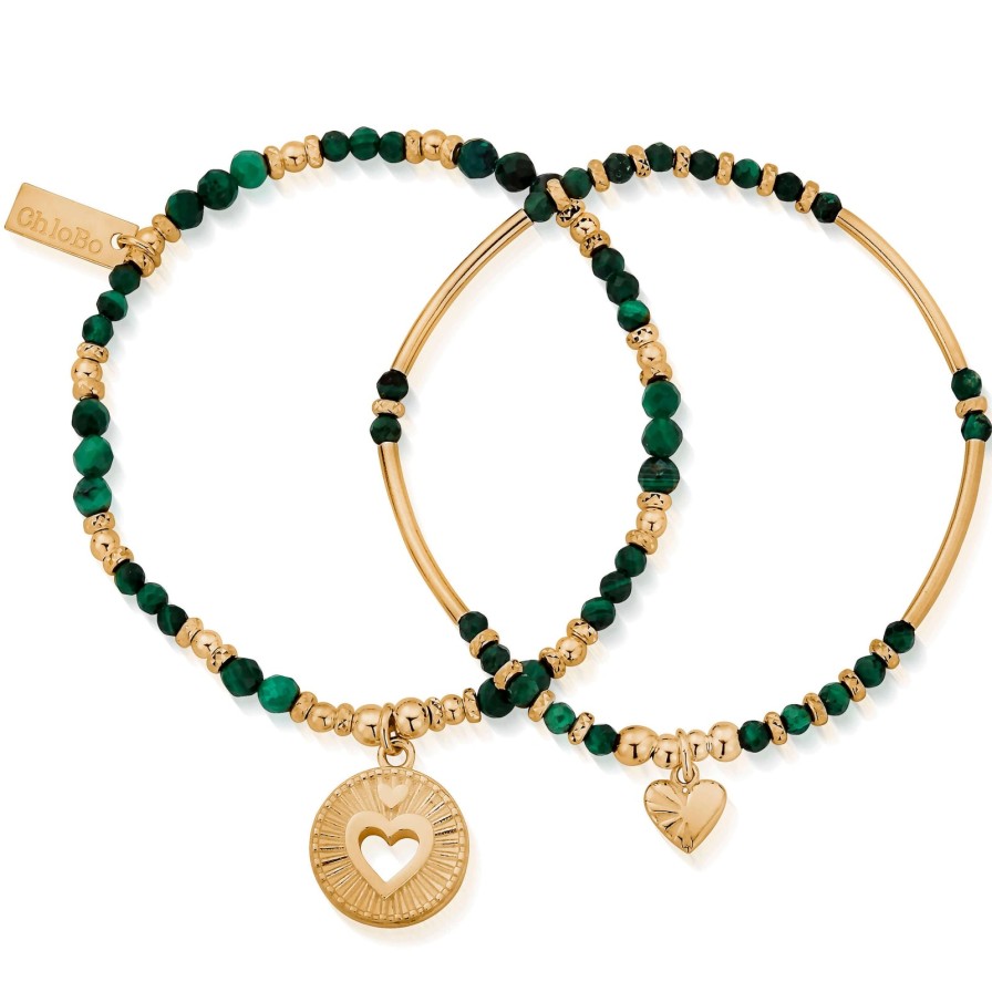 ChloBo Chlobo Guiding Love Malachite Bracelet Set - Gold Wholesale