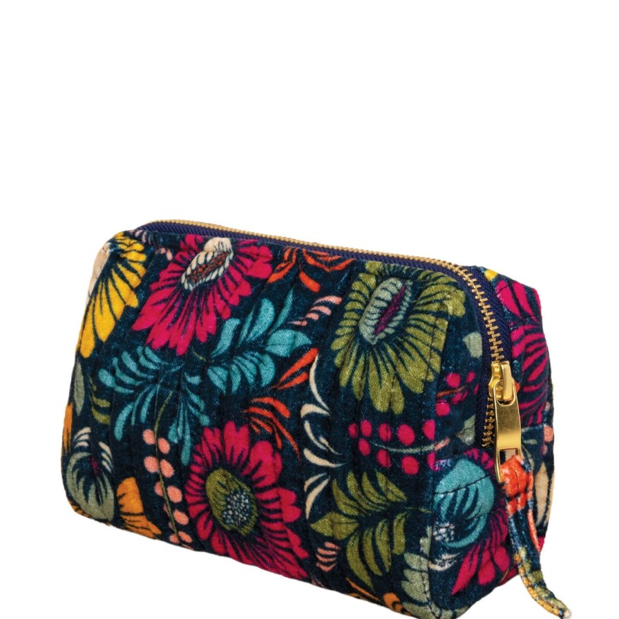 Powder Powder Vintage Floral Quilted Printed Velvet Vanity Bag - Ink Best