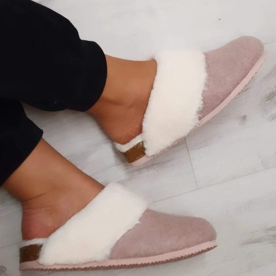 XTI Xti Faux Fur Trim Slippers - Pink New