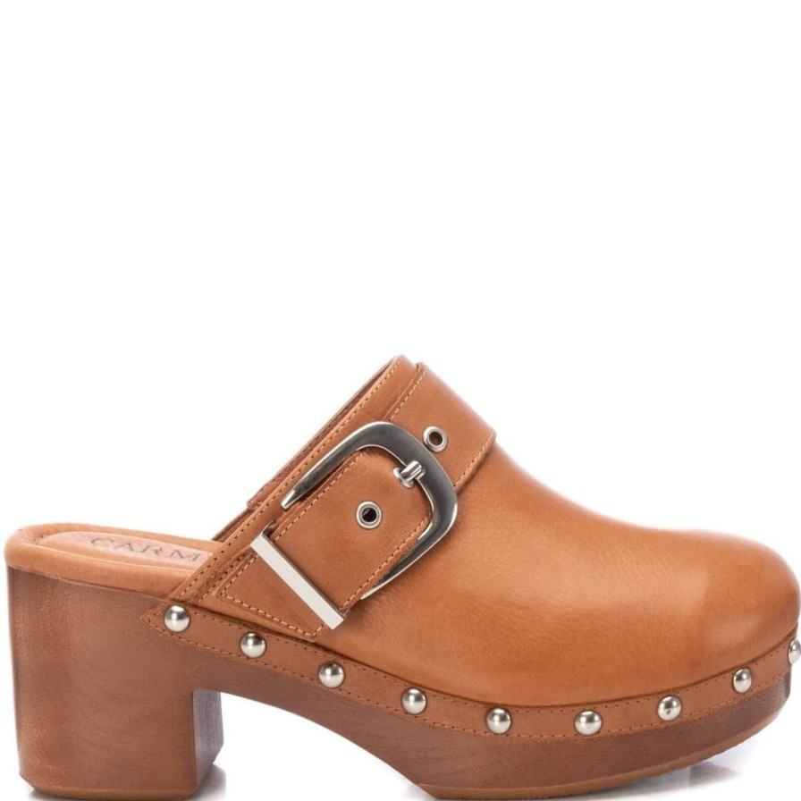 Carmela Carmela Tan Leather Slip On Clogs Hot