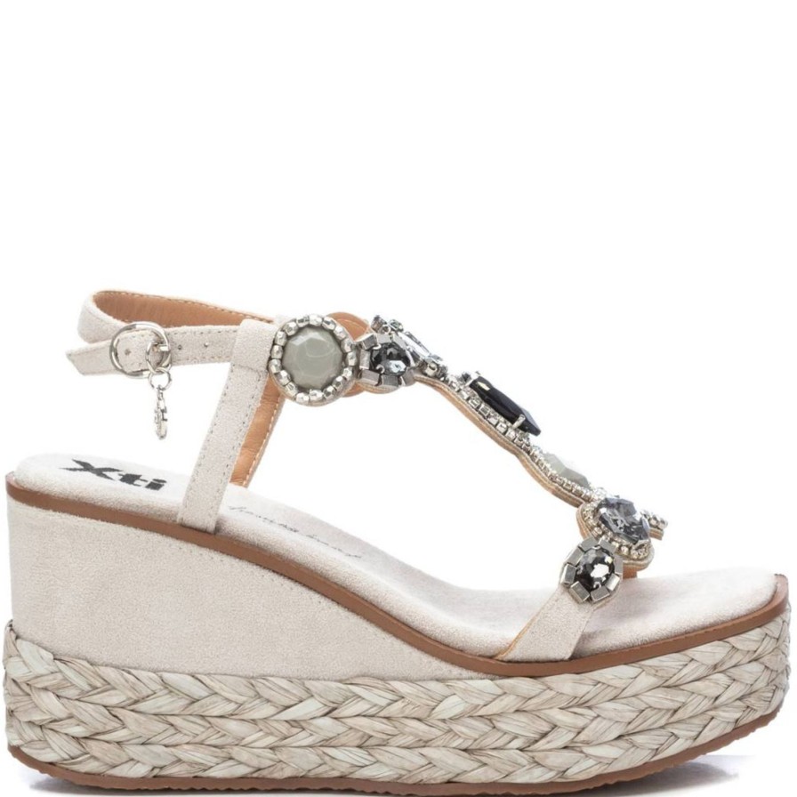 XTI Xti Grey Jewelled Wedge Sandals Clearance