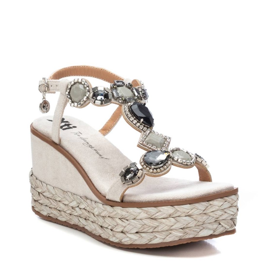 XTI Xti Grey Jewelled Wedge Sandals Clearance