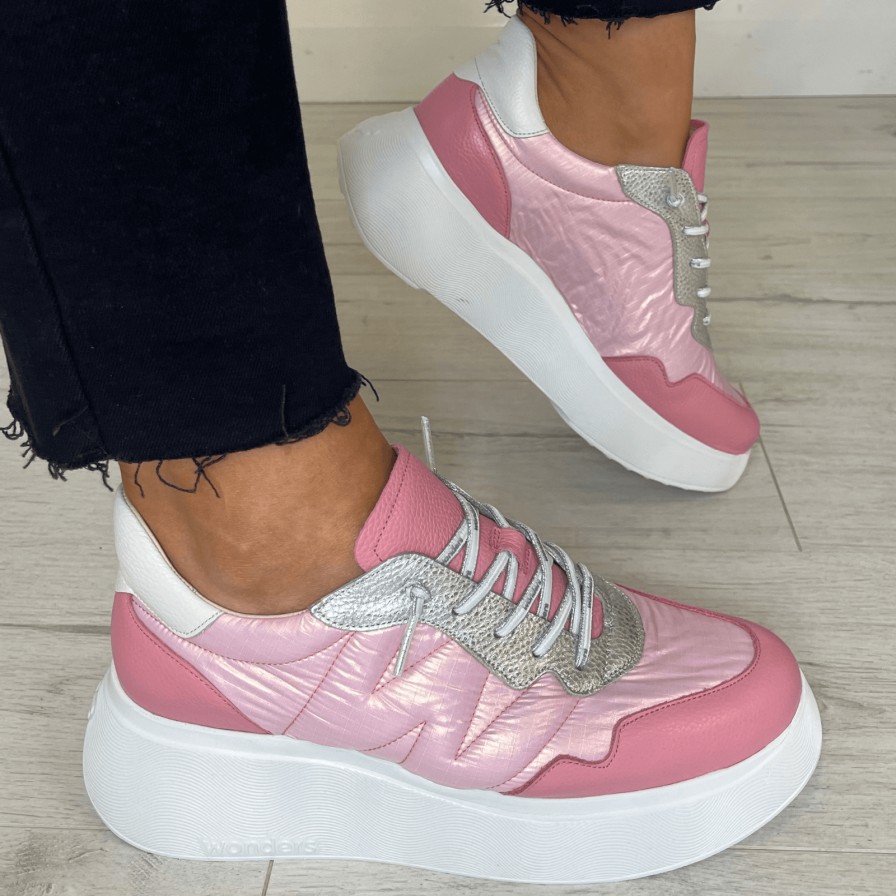 Wonders Wonders Blush Pink Leather Elastic Laces Sporty Sneakers New