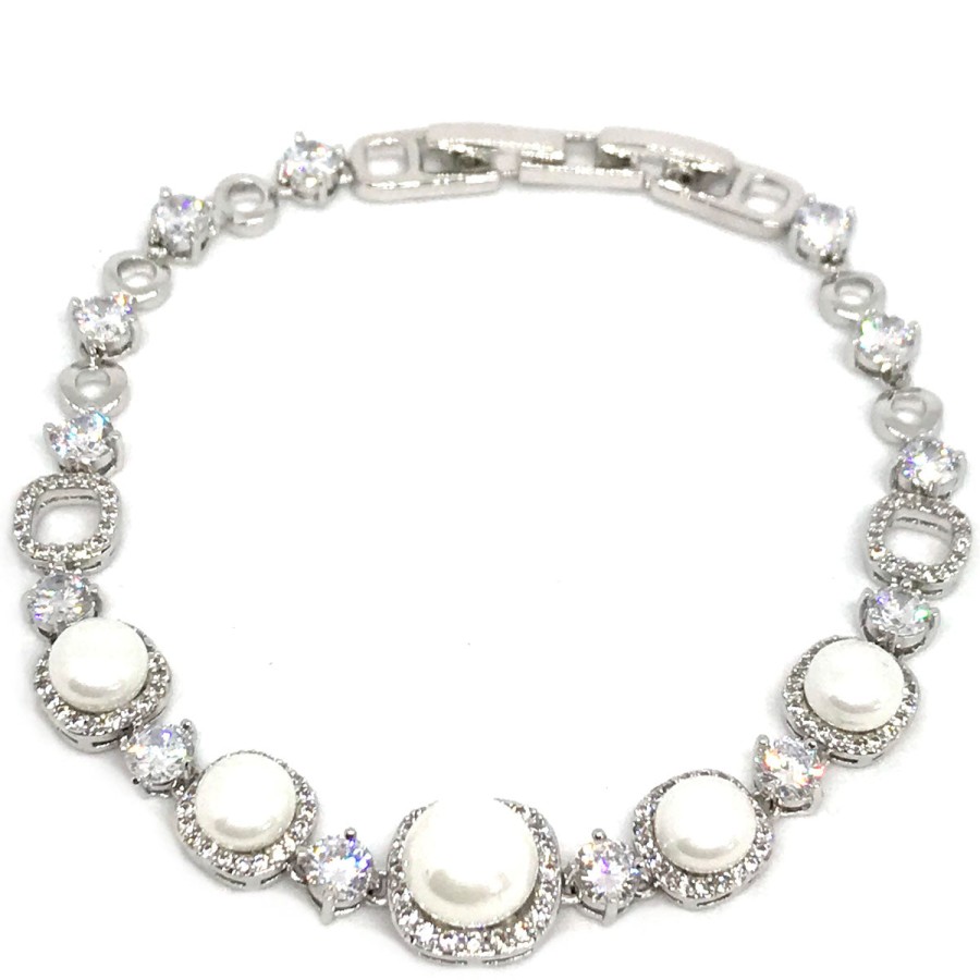 Absolute Absolute Silver Boxy Link Pearl Bracelet Online