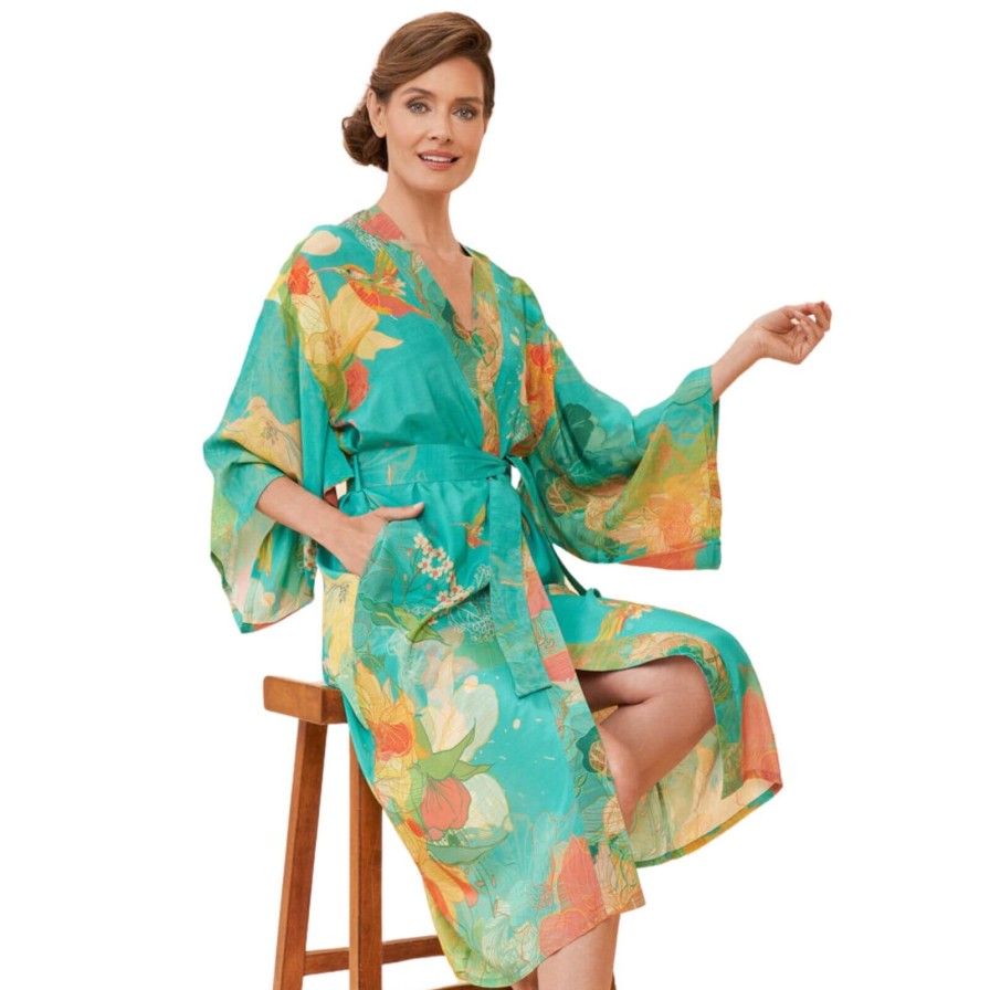 Powder Powder Hummingbird Kimono - Aqua New