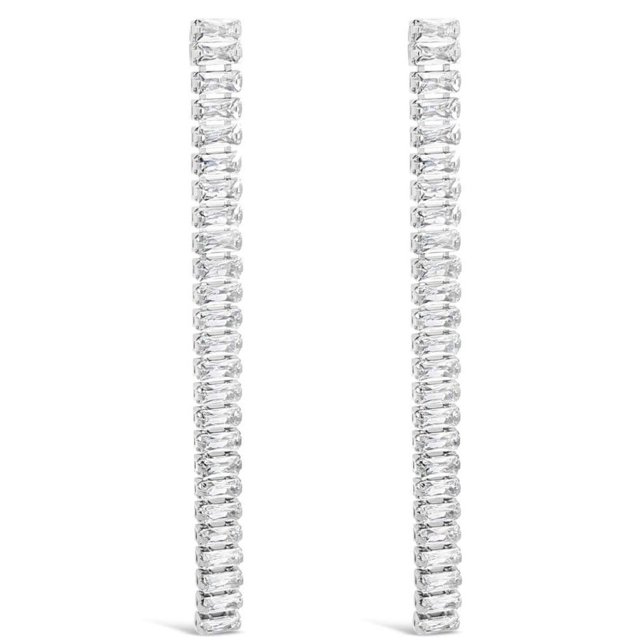 Absolute Absolute Silver & Clear Crystal Baguette Long Drop Earrings New