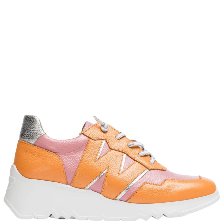 Wonders Wonders Orange & Pink Leather Raised Sole Sneakers New