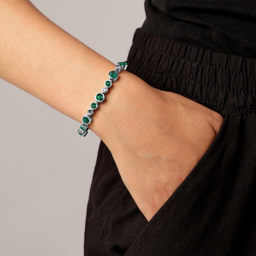 Dyrberg Kern Dyrberg Kern Teresia Silver Bracelet - Emerald Green Clearance