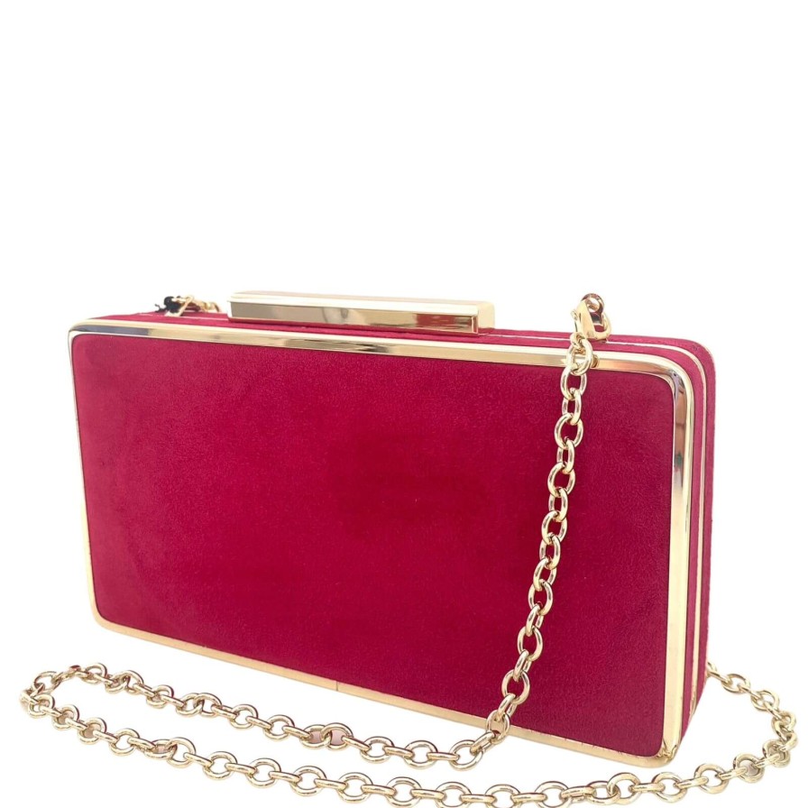 Lodi Lodi Deep Pink Suede Box Clutch Bag New