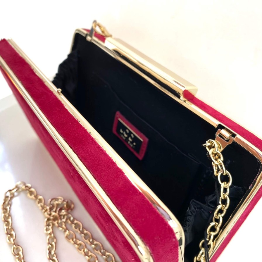 Lodi Lodi Deep Pink Suede Box Clutch Bag New