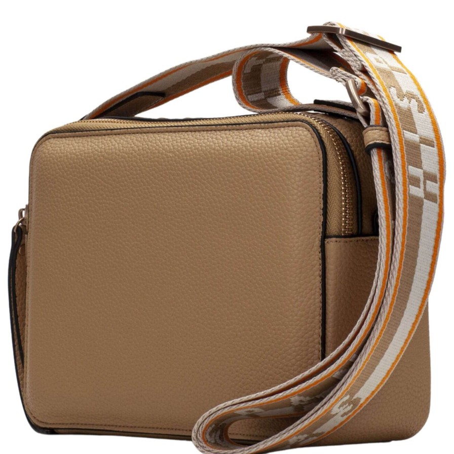 Hispanitas Hispanitas Pale Tan Leather Branded Crossbody Strap Bag Wholesale