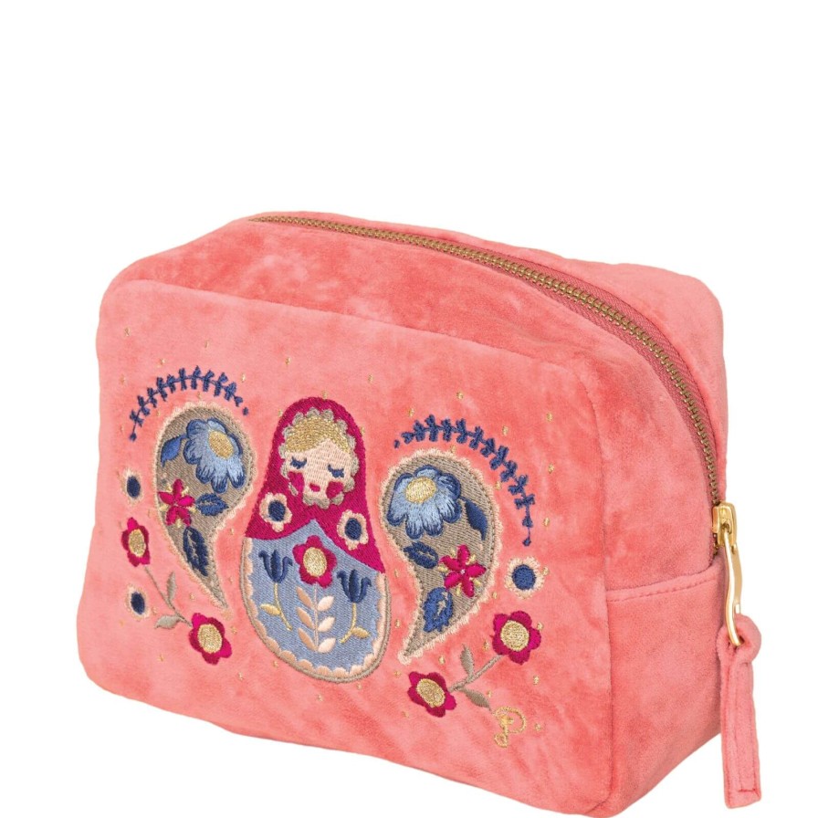 Powder Powder Matryoshka Doll Velvet Make Up Bag - Petal Hot