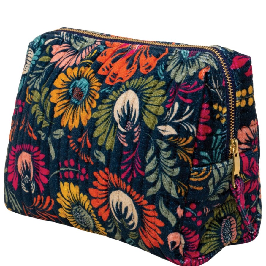 Powder Powder Vintage Floral Quilted Printed Velvet Wash Bag - Ink Clearance