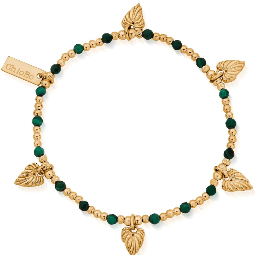 ChloBo Chlobo Leaf Heart Malachite Bracelet - Gold New