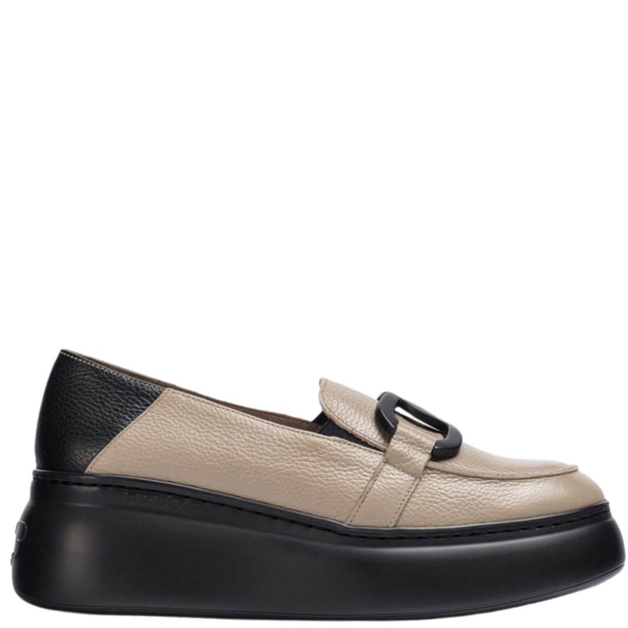 Wonders Wonders Taupe Leather Slip On Wedge Shoes Clearance