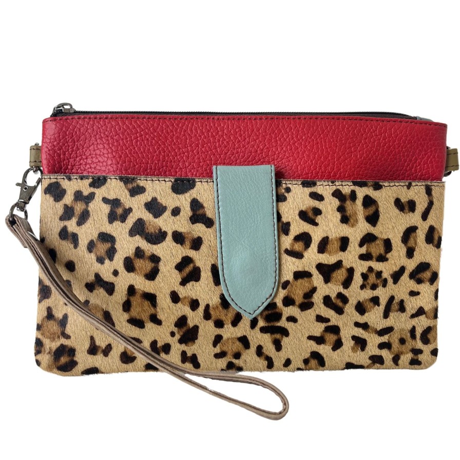 Soruka Soruka Nikki Leather Wristlet Bag - Red Leopard Wholesale