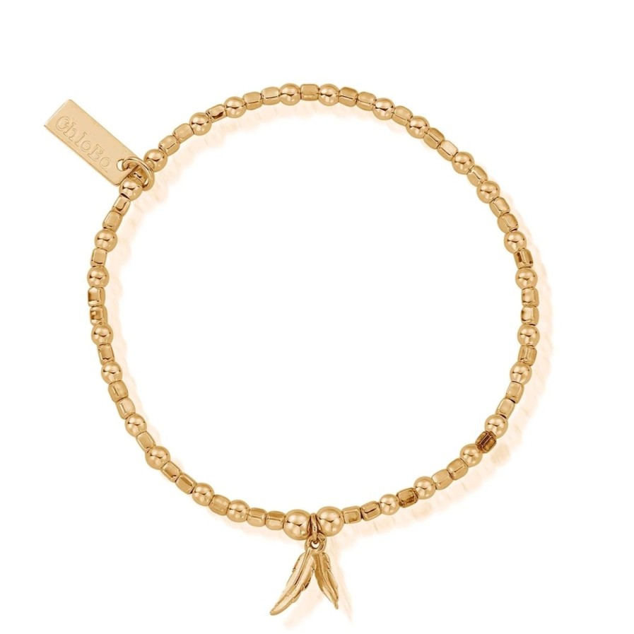 ChloBo Chlobo Mini Cube Double Feather Bracelet - Gold Wholesale