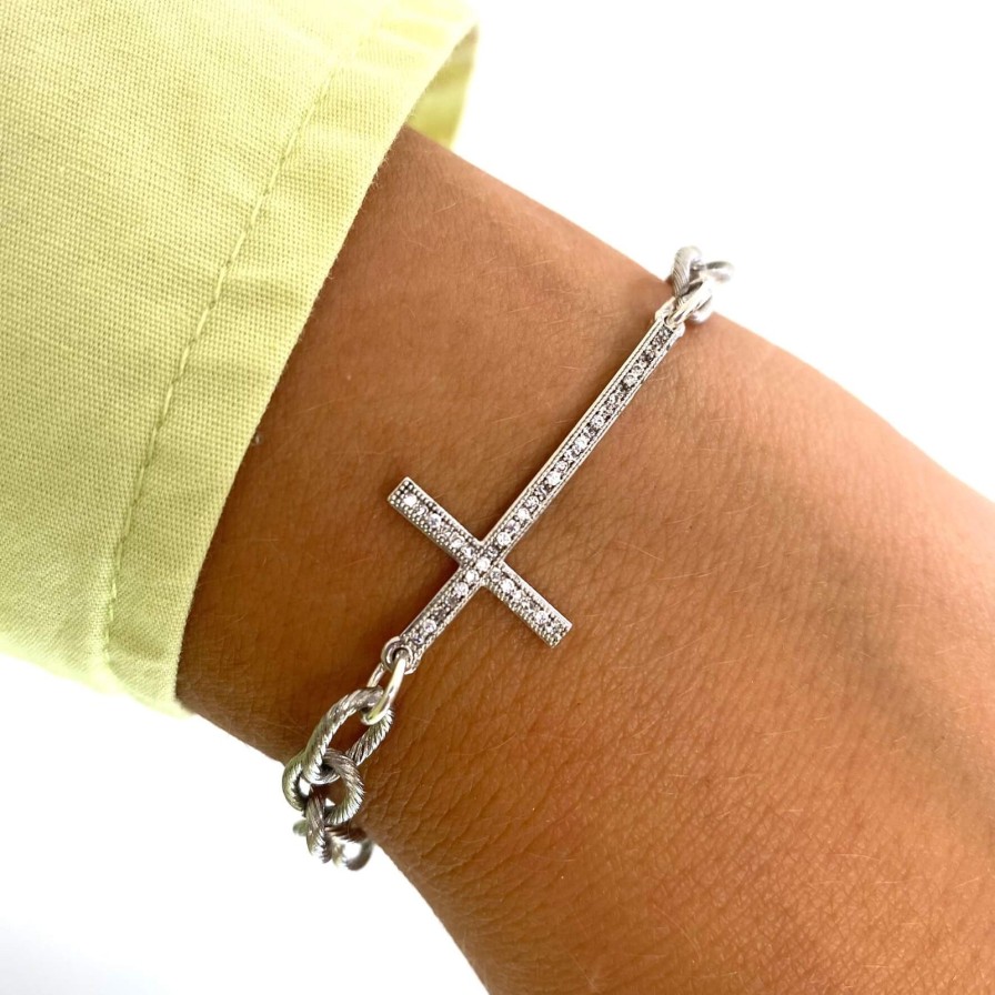 Angela D'Arcy Angela D'Arcy Link Bracelet - Silver Cross Clearance