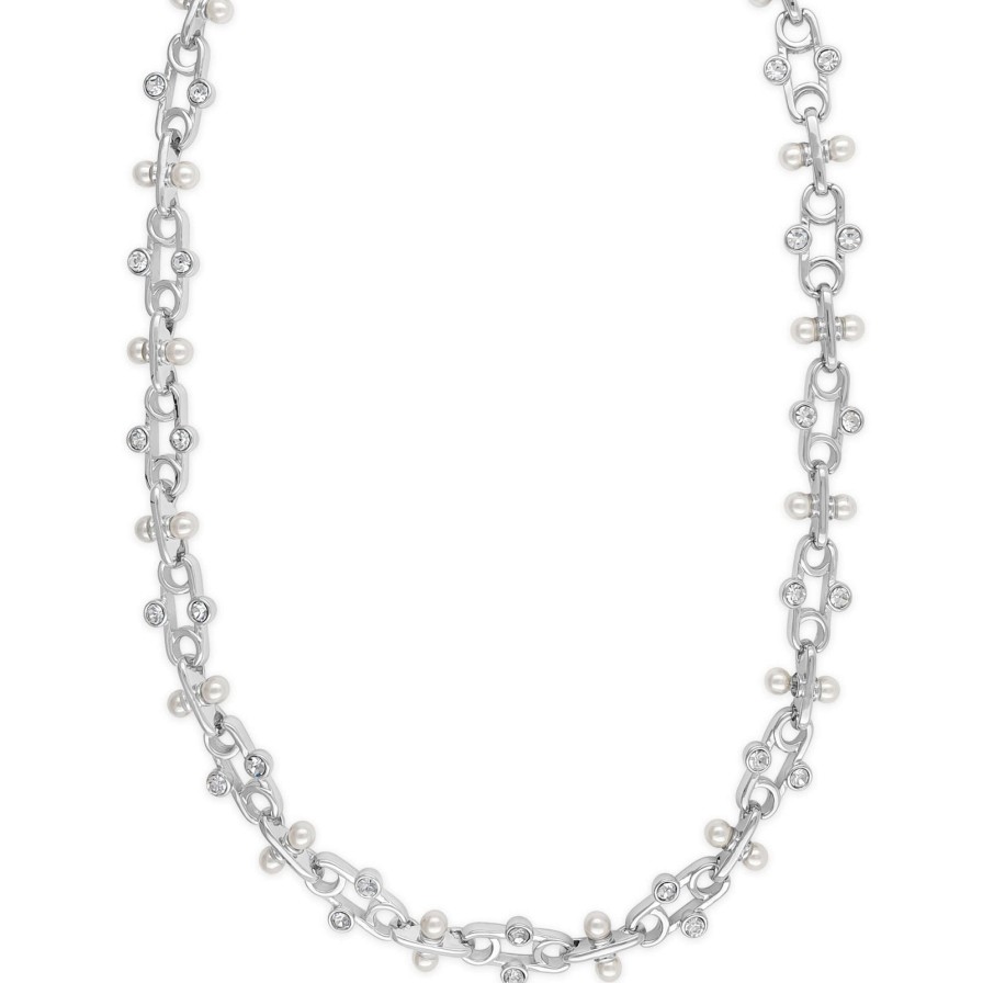 Absolute Absolute Silver Crystal & Pearl Link Necklace Wholesale