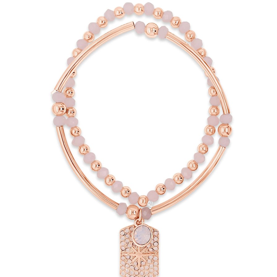 Absolute Absolute Rose Gold & Pink Bead Tag Bracelet Hot