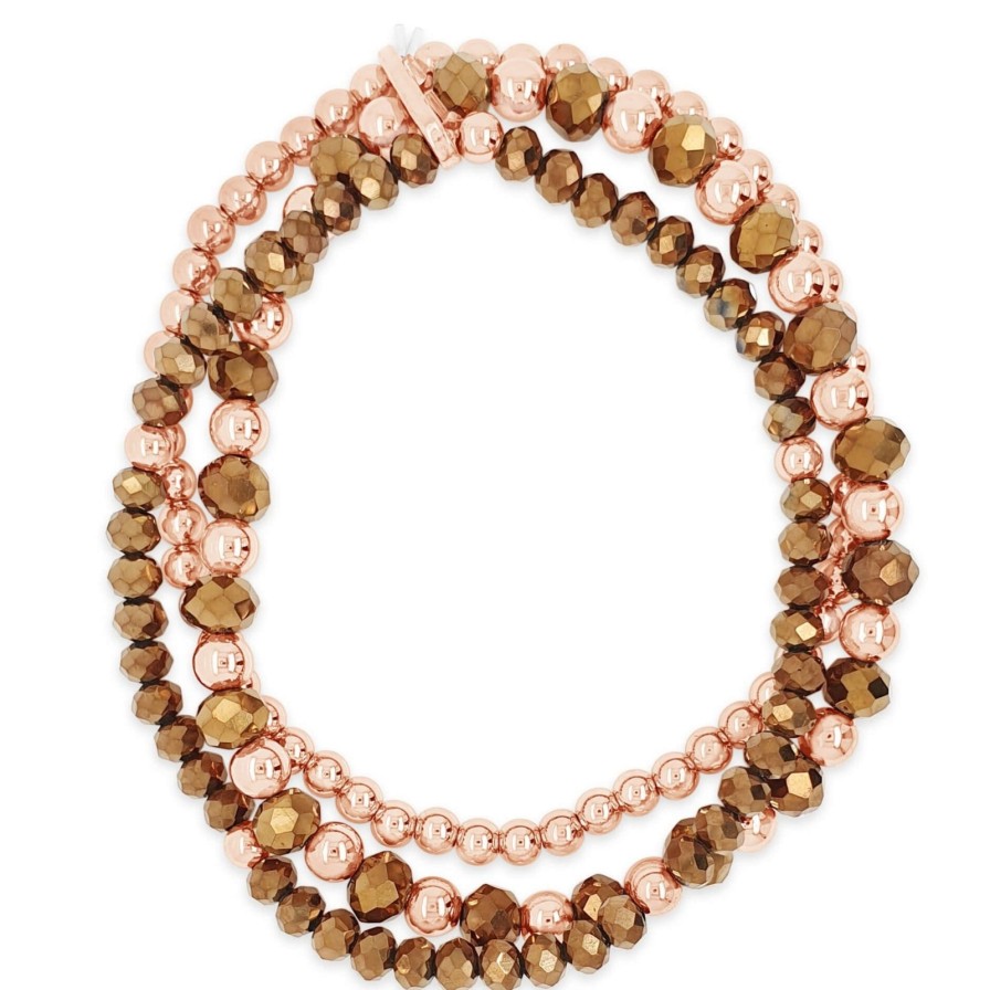 Absolute Absolute Rose Gold & Bronze Triple Bead Bracelet Clearance