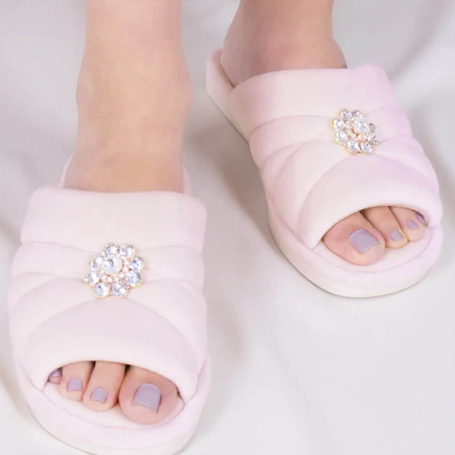 Bejeweled At Soul Faye Pale Pink Brooch Slippers Best