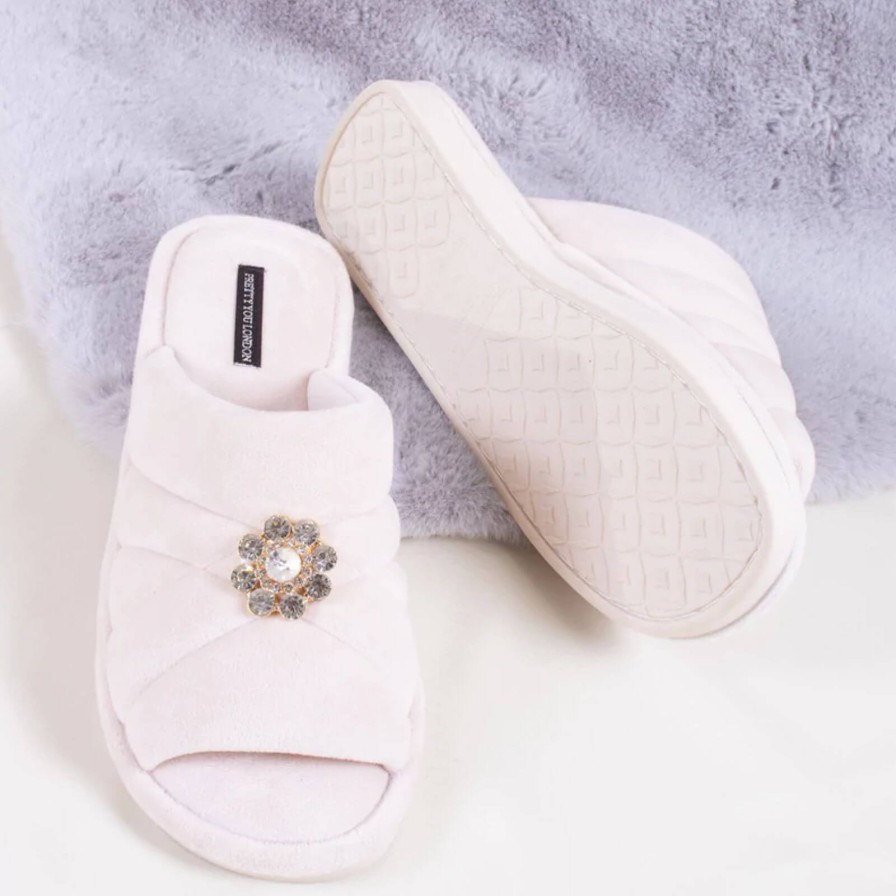 Bejeweled At Soul Faye Pale Pink Brooch Slippers Best