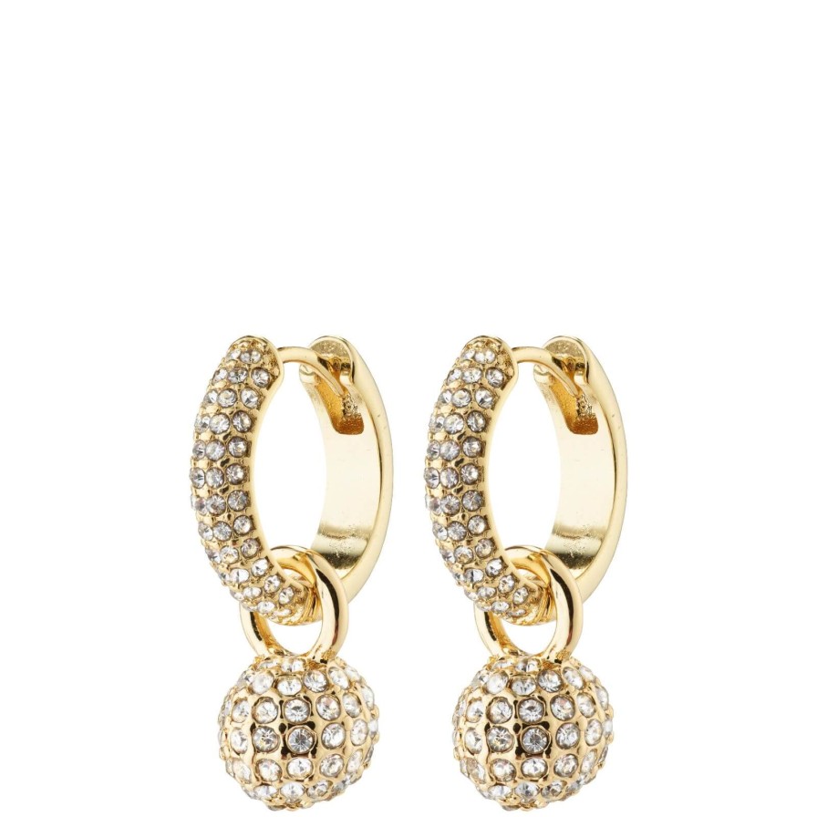 Pilgrim Pilgrim Edtli Gold Small Crystal Charm Hoop Earrings New