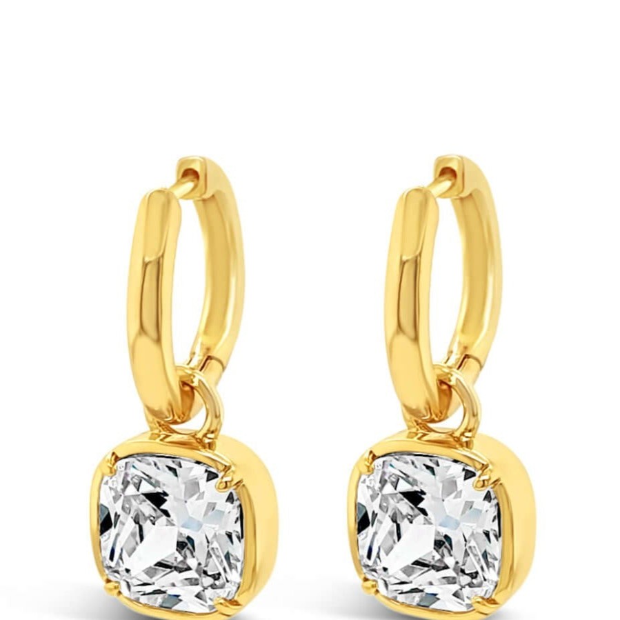 Absolute Absolute Gold Crystal Square Pendant Hoop Earrings Hot