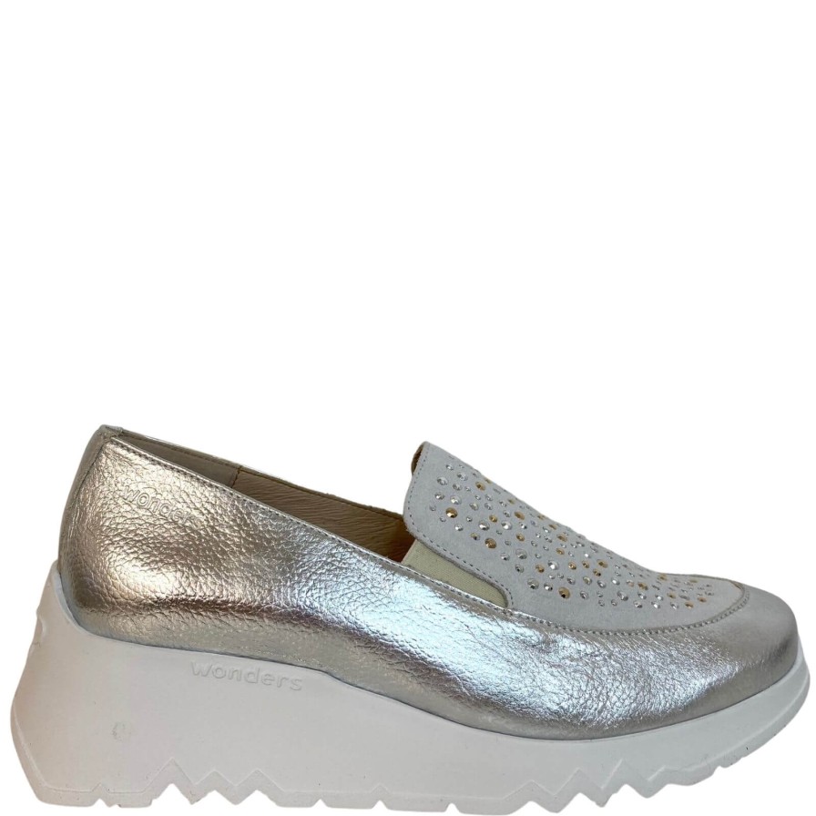 Wonders Wonders Silver Leather Sparkly Slip On Shoes Hot