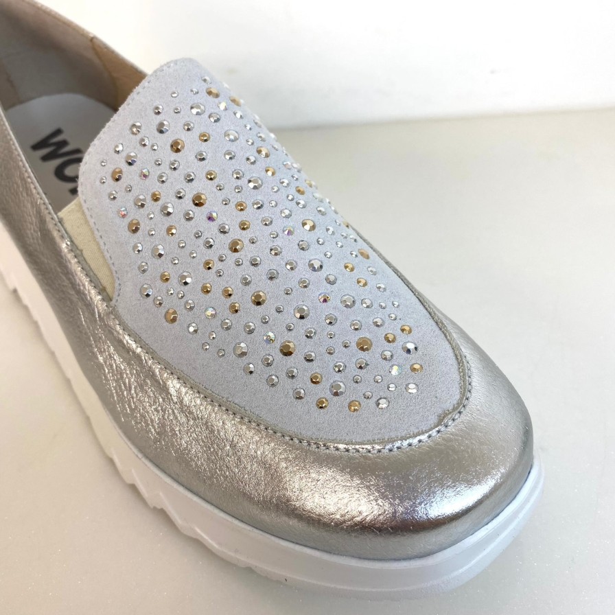 Wonders Wonders Silver Leather Sparkly Slip On Shoes Hot