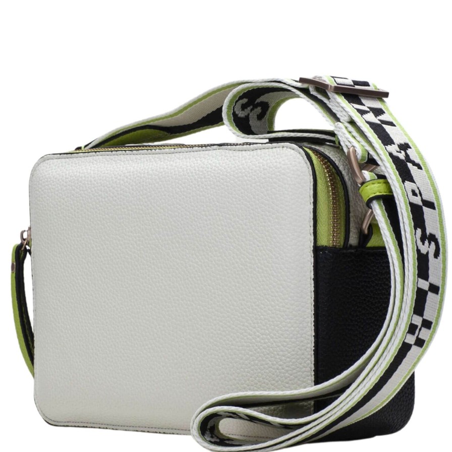 Hispanitas Hispanitas White & Black Leather Branded Crossbody Strap Bag Online