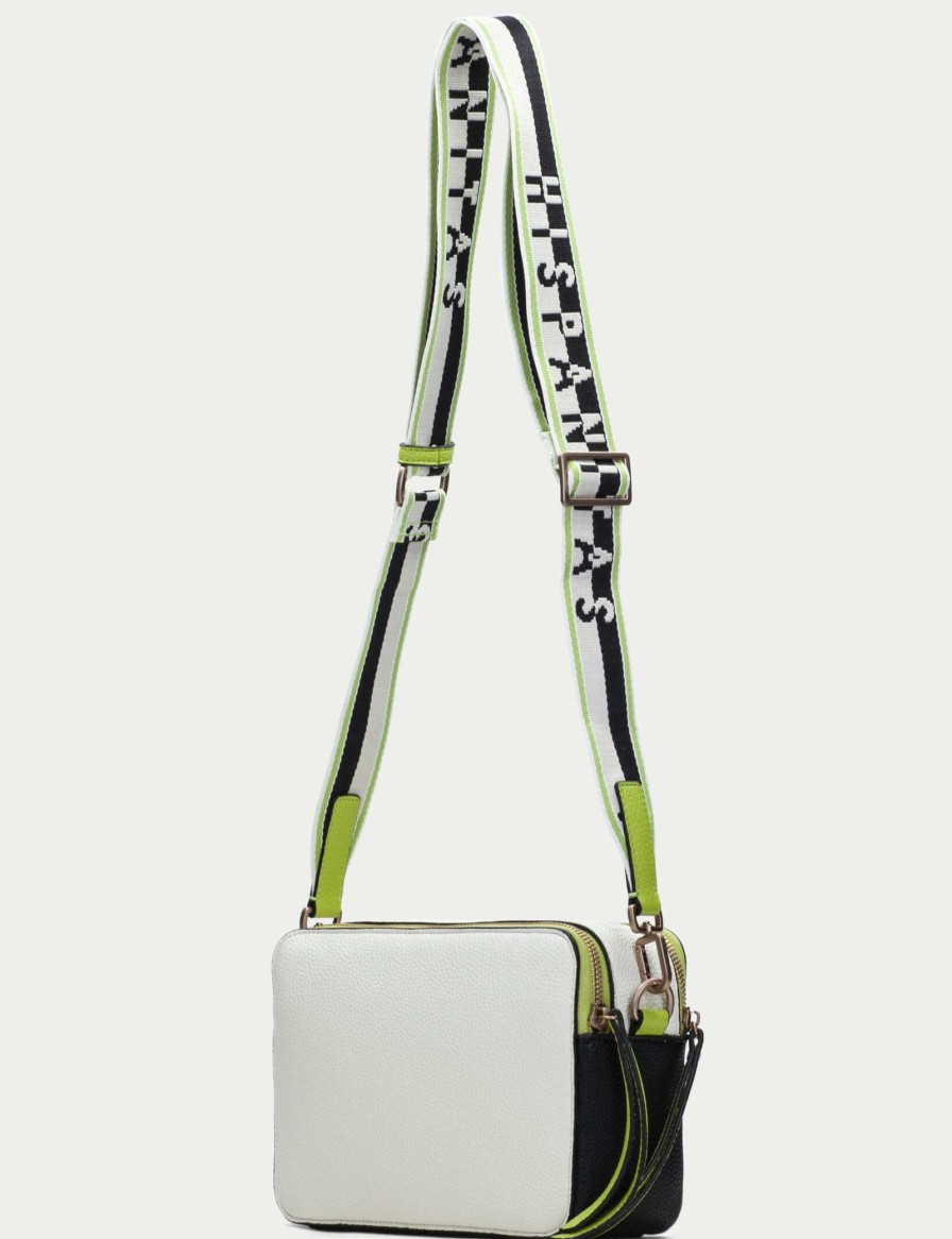 Hispanitas Hispanitas White & Black Leather Branded Crossbody Strap Bag Online