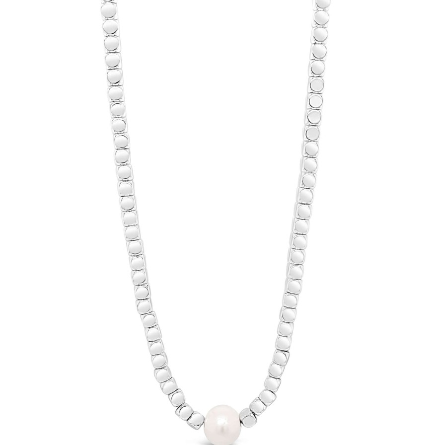 Absolute Absolute Silver & Pearl Dainty Cube Necklace Clearance