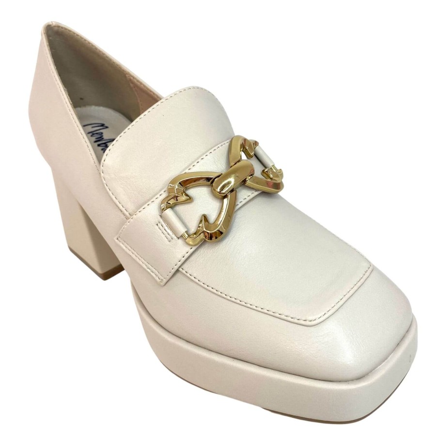 Menbur Menbur Cream Block Heel Square Toe Loafer New