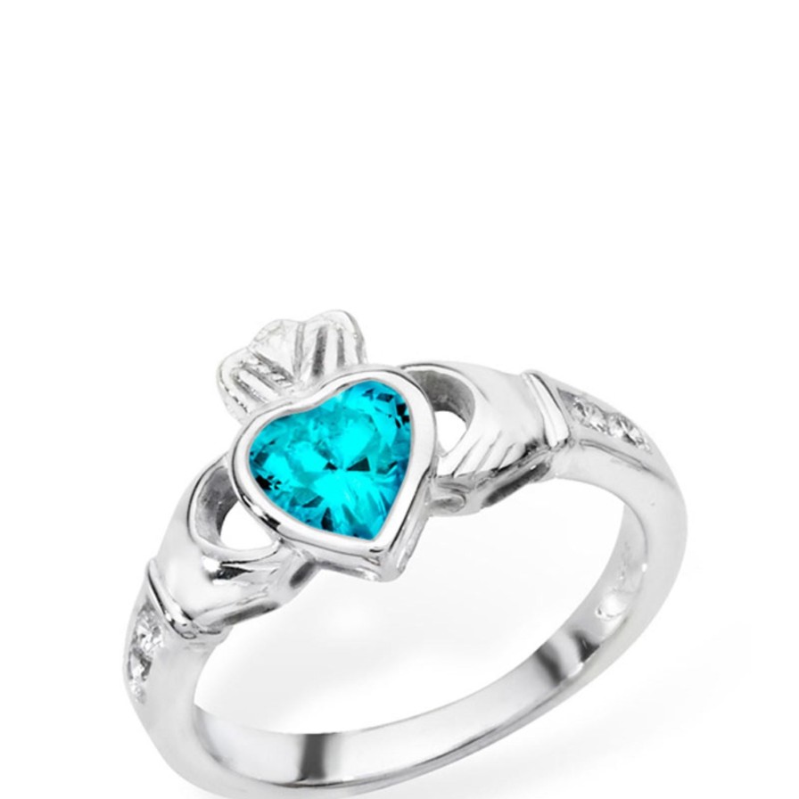 Bejeweled At Soul Sterling Silver Claddagh Birthstone Rings - December Hot