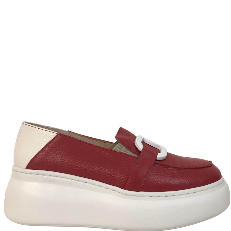 Wonders Wonders Red Leather Slip On Wedge Shoes Clearance