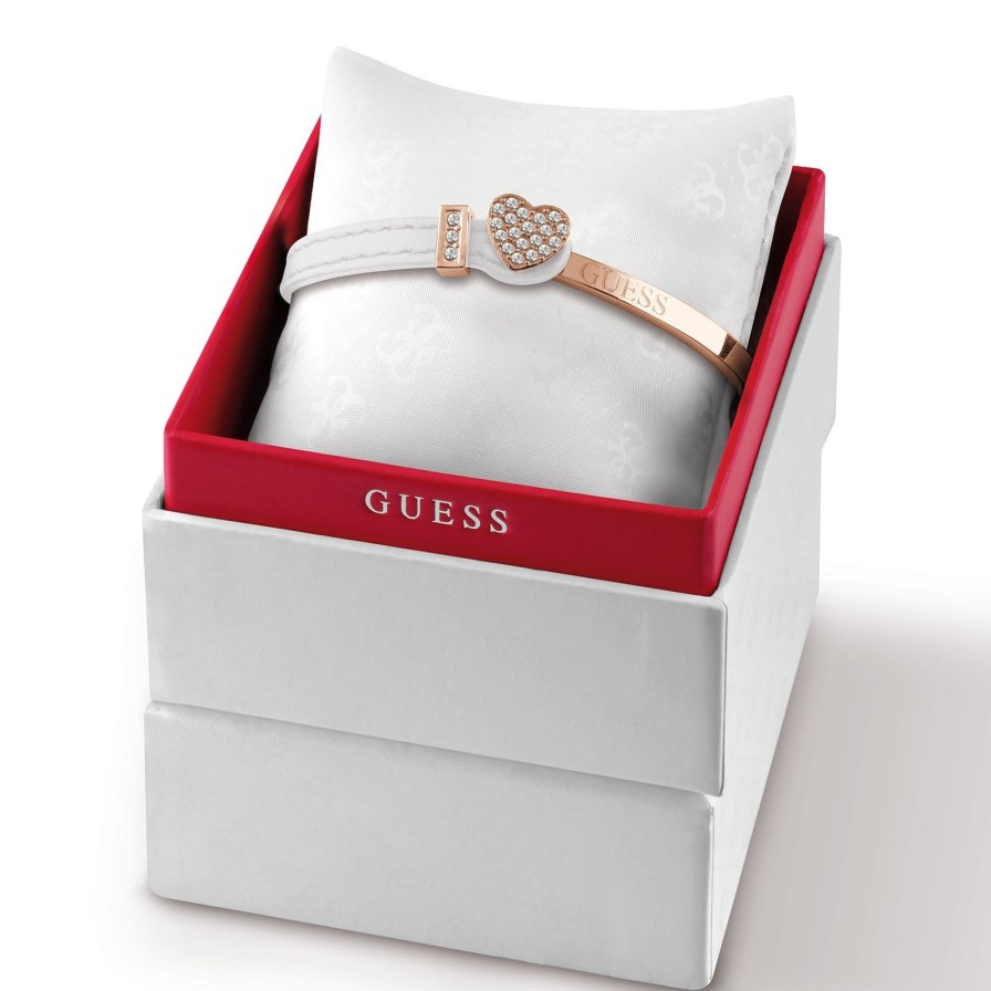 Guess Guess Rose Gold & White Leather Bangle Clearance