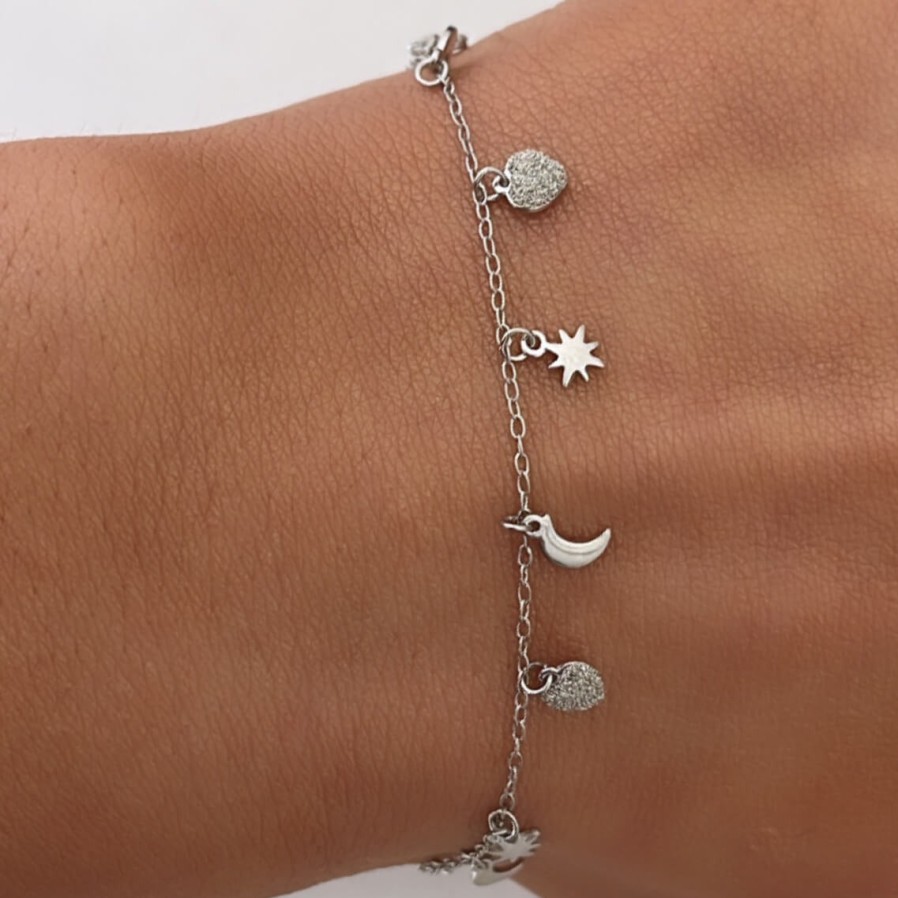 Rebecca Jolie Rebecca Jolie Star & Moon Silver Bracelet Wholesale