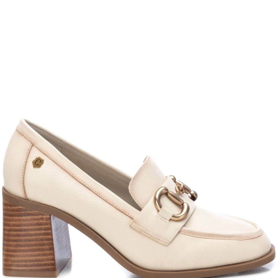 Carmela Carmela Cream Leather High Heeled Loafers Clearance