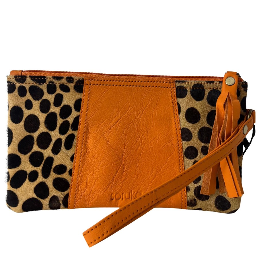 Soruka Soruka Jenna Leather Tassel Pouch - Orange/Large Dot Best