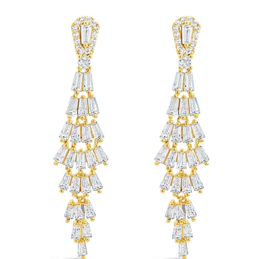 Absolute Absolute Gold & Clear Crystal Baguette Small Chandelier Earrings Hot