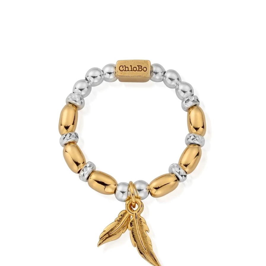 ChloBo Chlobo Dainty Double Feather Ring - Two Tone Wholesale